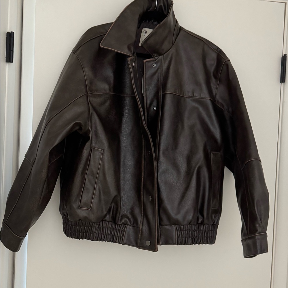 Pilcro Dark Brown Leather Bomber Jacket